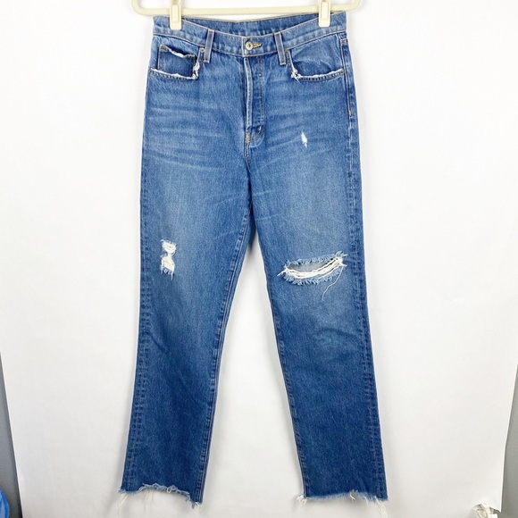 Carmar Button Fly Distressed Jeans Raw Hem Womens Size 28 High Rise Straight - Picture 2 of 9